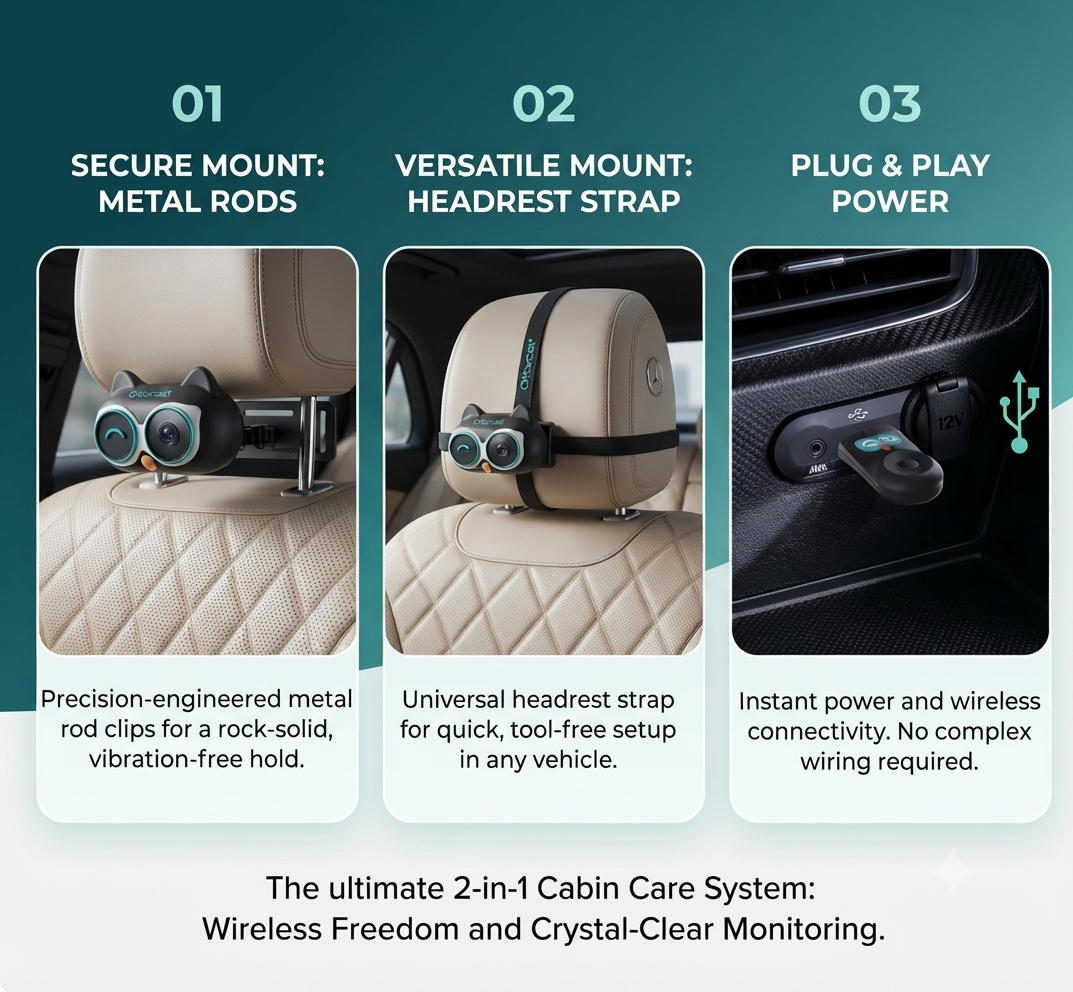 REARSIGHT Car Baby Monitor System with Split Screen Wide Angle Rear Seat Camera and Stable Real-Time Transmission